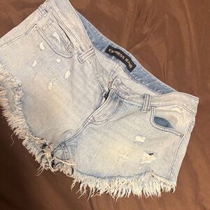 Express Frayed Hem Light Blue Jean Shorts